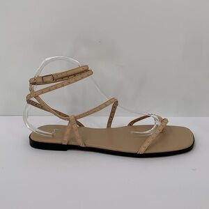 Marc Fisher Nalica strappy flat sandal shoe tan leather gladiator ankle 9.5